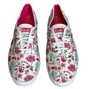 Keds Women 6.5 White Pink Floral Canvas Sneakers Low Top Whimsical Feminine